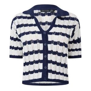 I Saw It First Womens/Ladies Striped Crochet Detail Crop Top / Navy/Cream